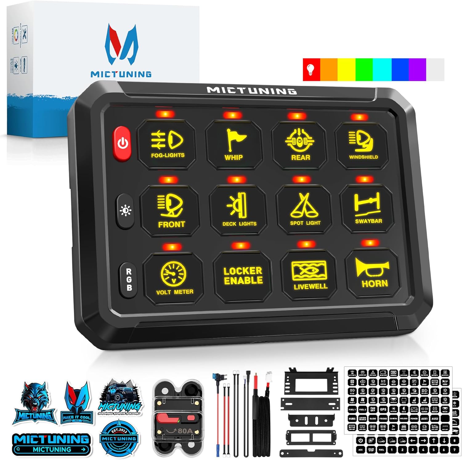 MICTUNING RGB 5 Inch 12 Gang Switch Panel for Trucks and RVs