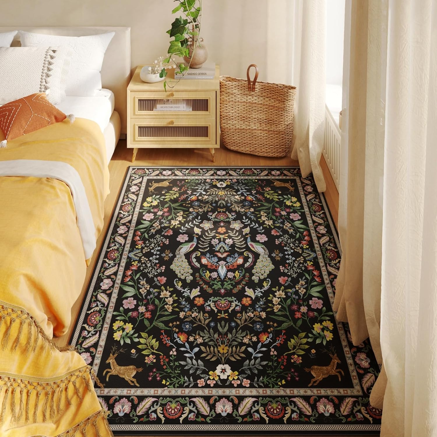 3x5 Washable Area Rug with Floral Design for Home and Office