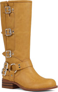 Knee High Riding Boots Women Square Toe Wide Calf - Chunky Vintage you