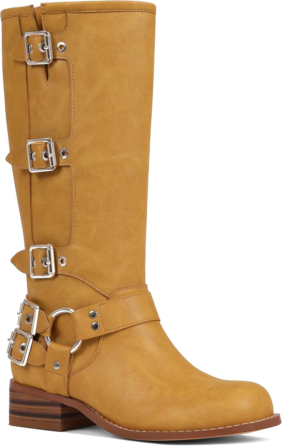 Knee High Boots Women Square Toe Pull On Wide Calf Riding Fashion