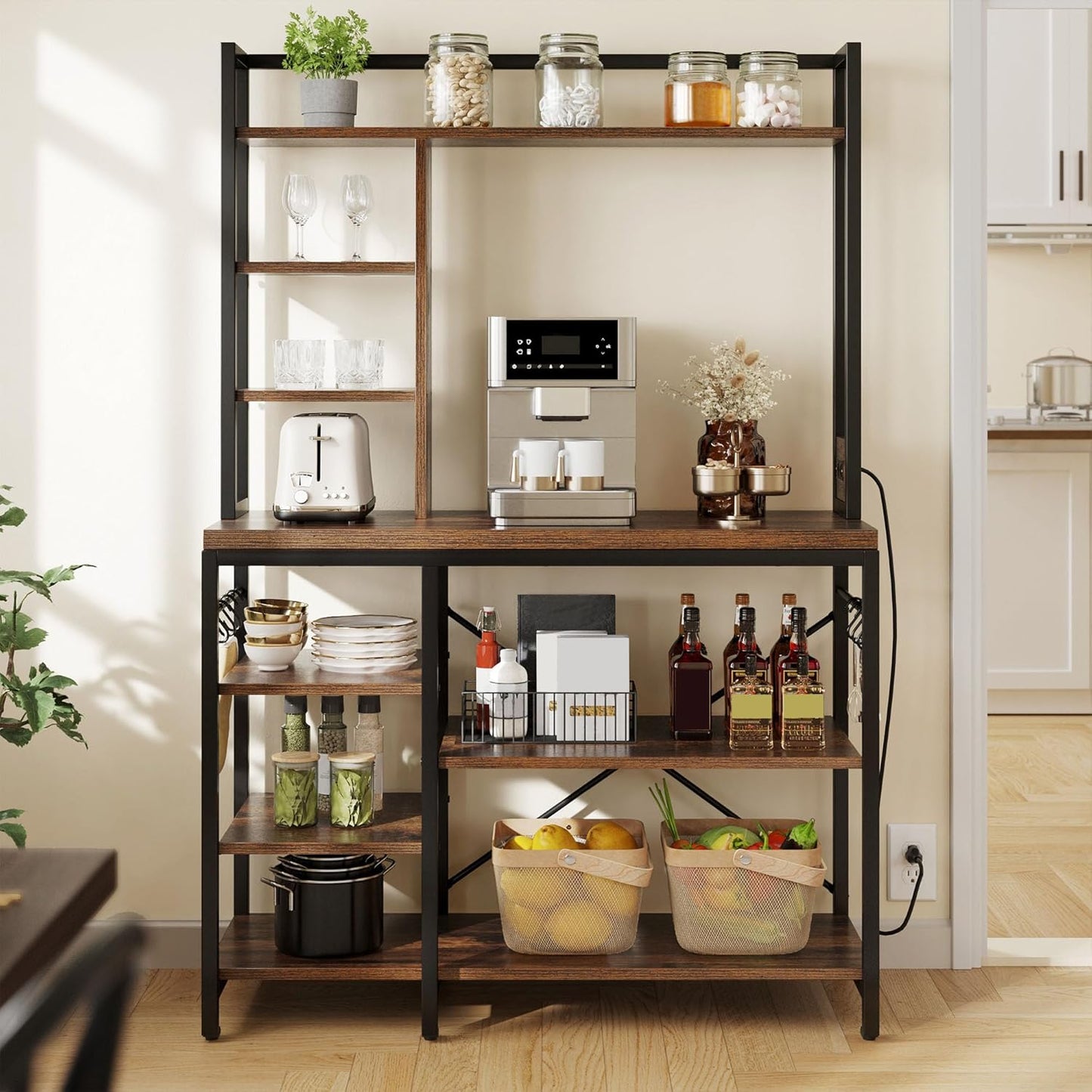 YITAHOME Microwave Stand Bakers Rack with Power Outlet for Kitchen