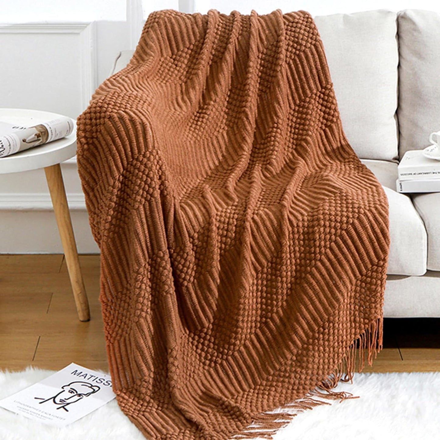 Blagic Knitted Throw Blanket for Couch Soft Farmhouse Decor