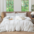 MooMee Striped Duvet Cover Set Full 80in x 90in - Soft Washed Cotton