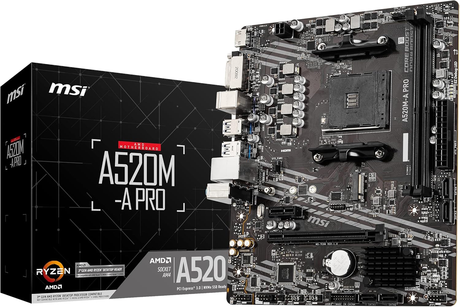 MSI A520M-A PRO V1 Gaming Motherboard for AMD Ryzen 5000