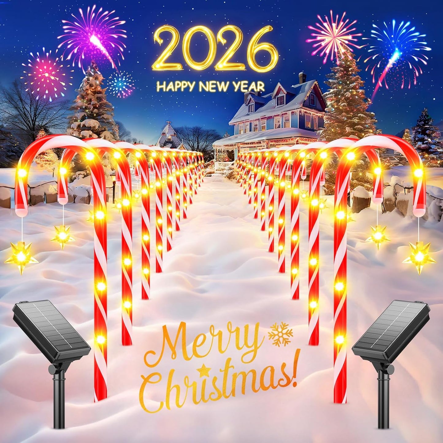 Upgraded Solar Christmas Lights Outdoor Candy Cane Pathway Decor