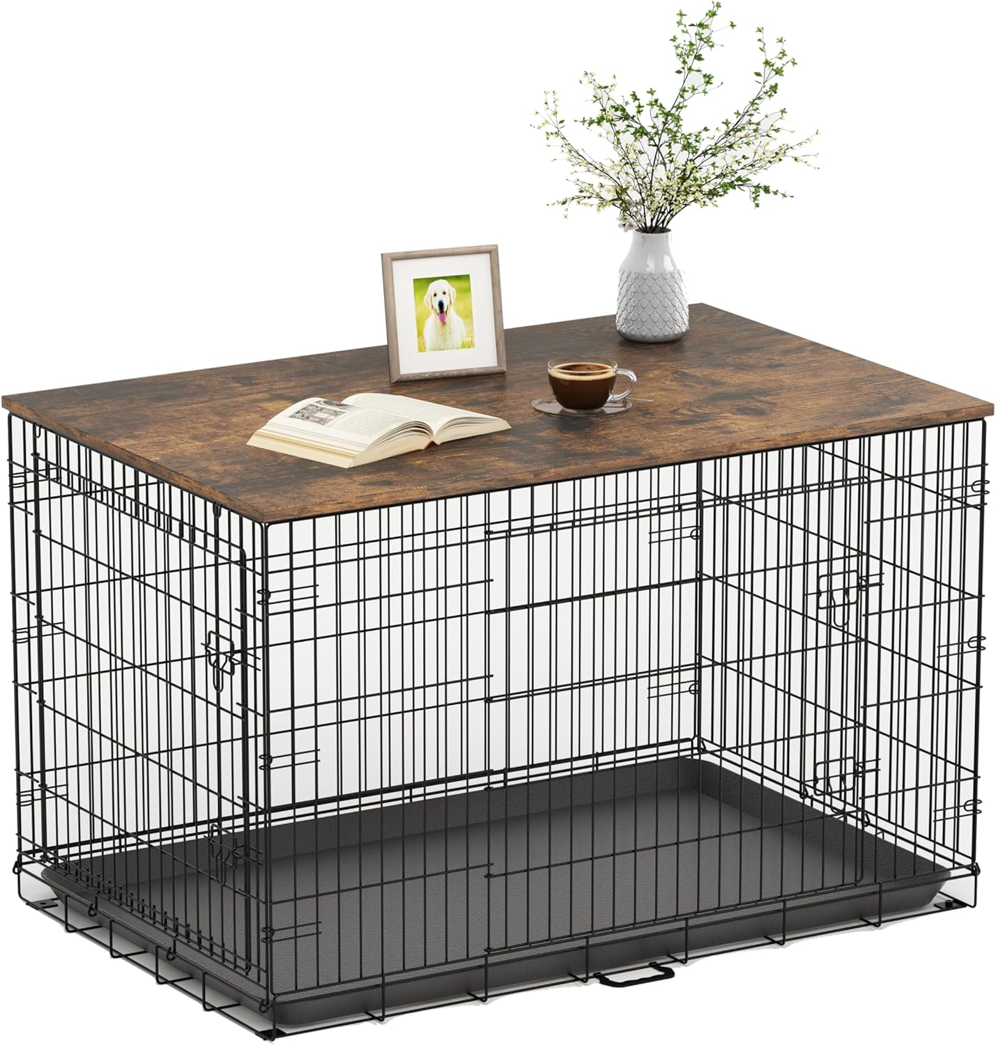 Dog Crate Topper for 30 Inch Crate - Rustic Brown Style