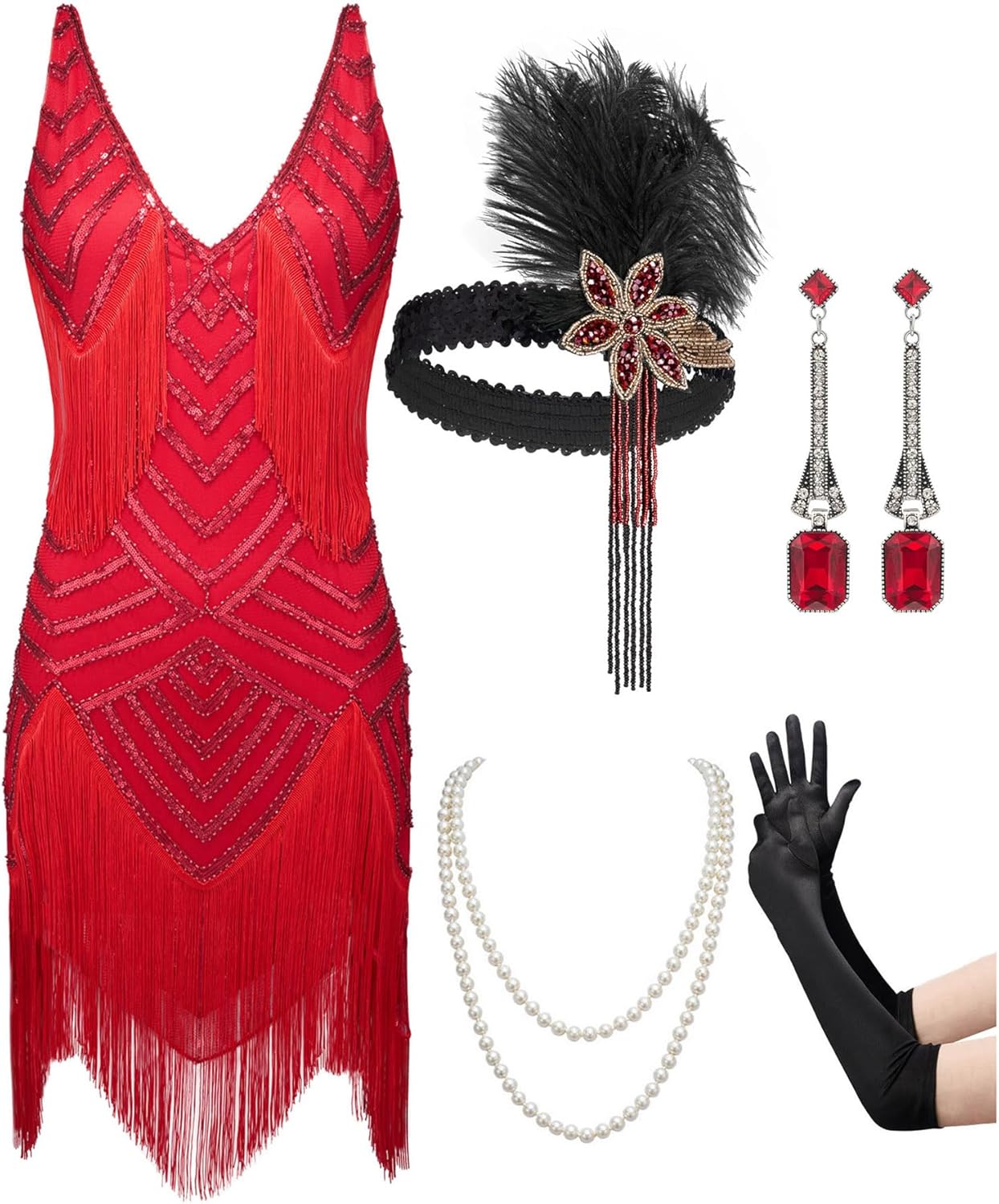 1920s Flapper Dress with Accessories for Great Gatsby Parties