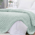 Chunky Knit Throw Blanket for Couch 51x63 in - Cozy Hand Knitted Throw