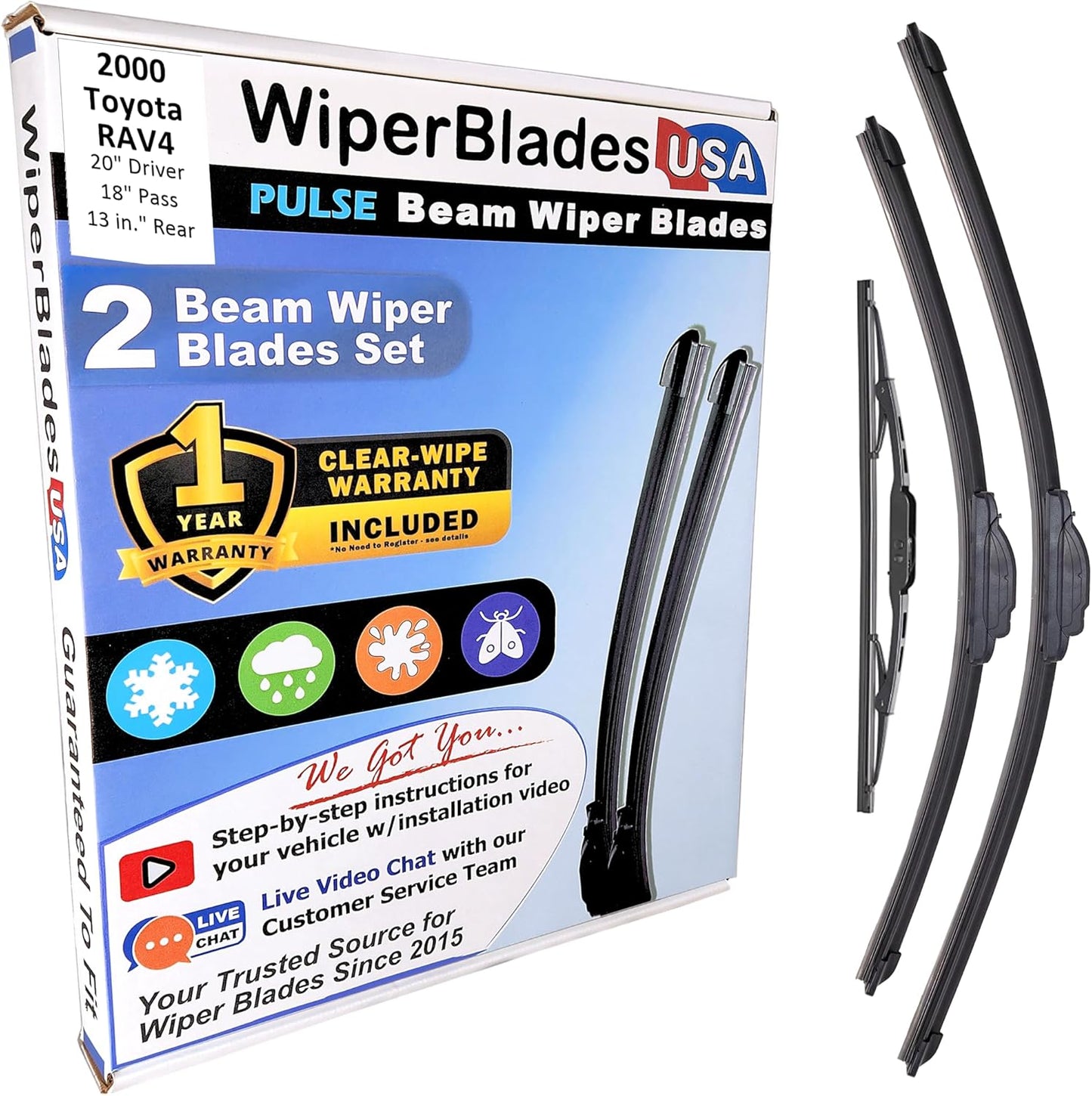 Wiper Blades Set for Toyota RAV4 2000 with 1yr Warranty
