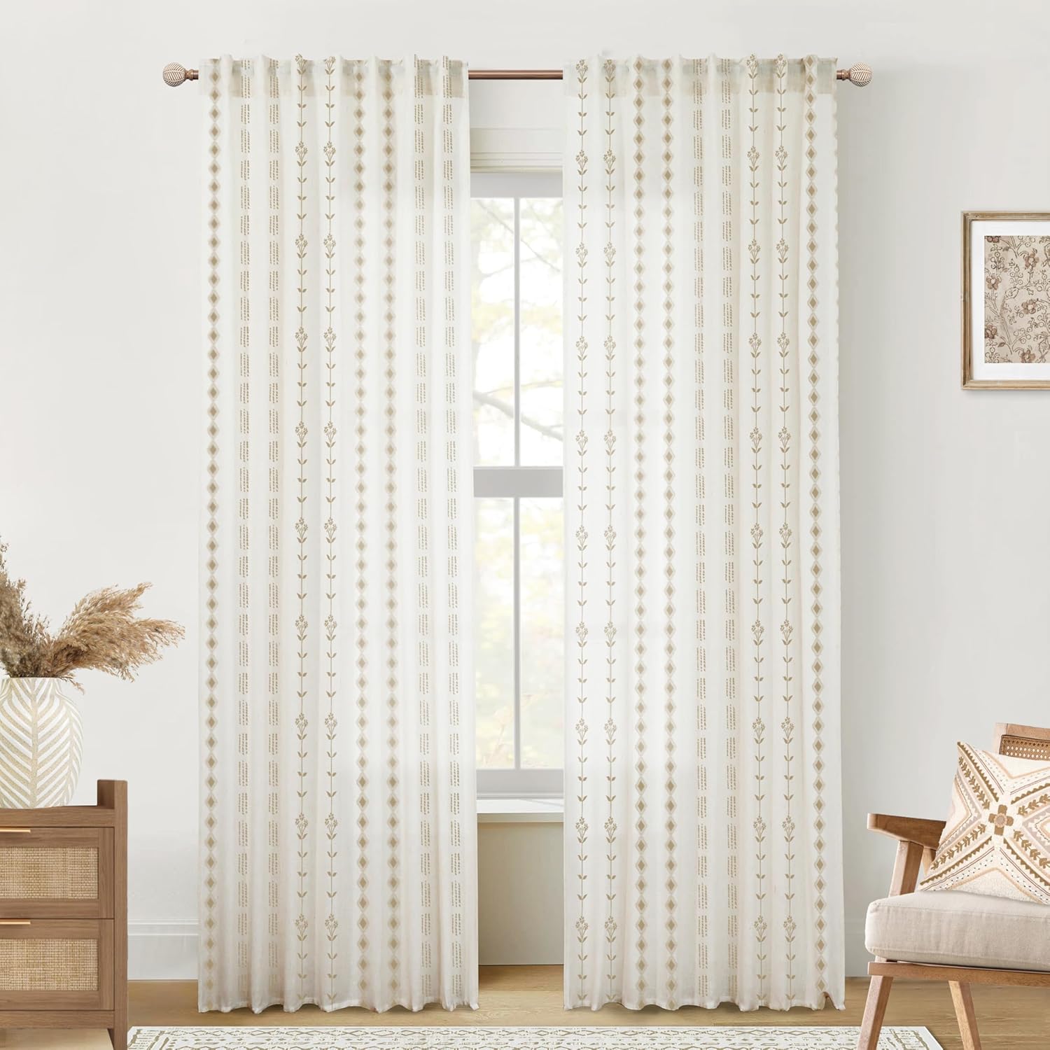 Dark Brown and Cream Beige Sheer Linen Curtains by Lino Rosa