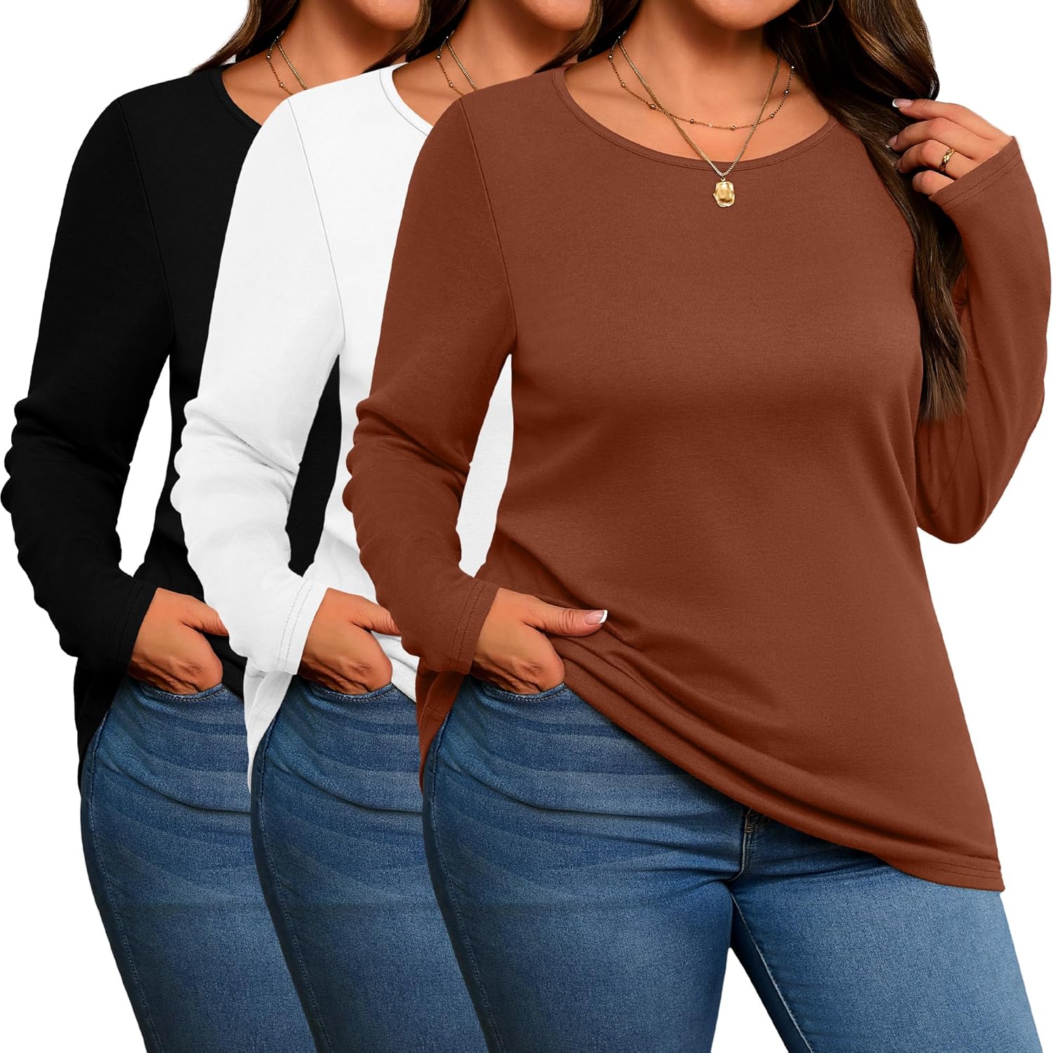 3 Pack Women's Plus Size Cotton Shirts for Casual Comfort