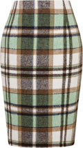 Plaid Skirt for Women Knee Length Pencil Wool Skirt with Slit