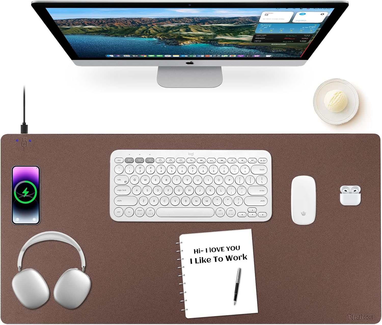 Wireless Charging Mouse Pad with Non-Slip Base for Office Use