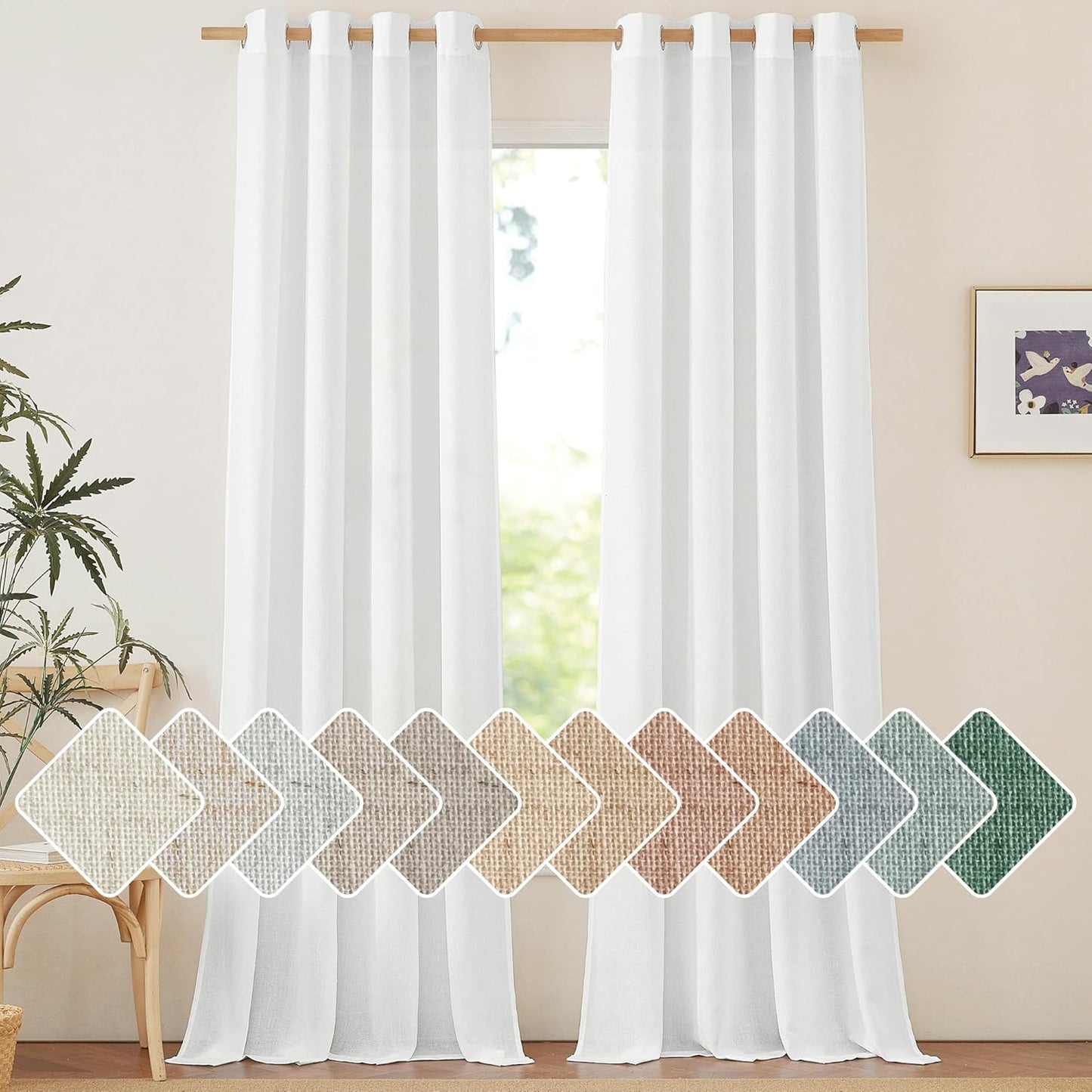 NICETOWN White Linen Curtains for Elegant Home Decor