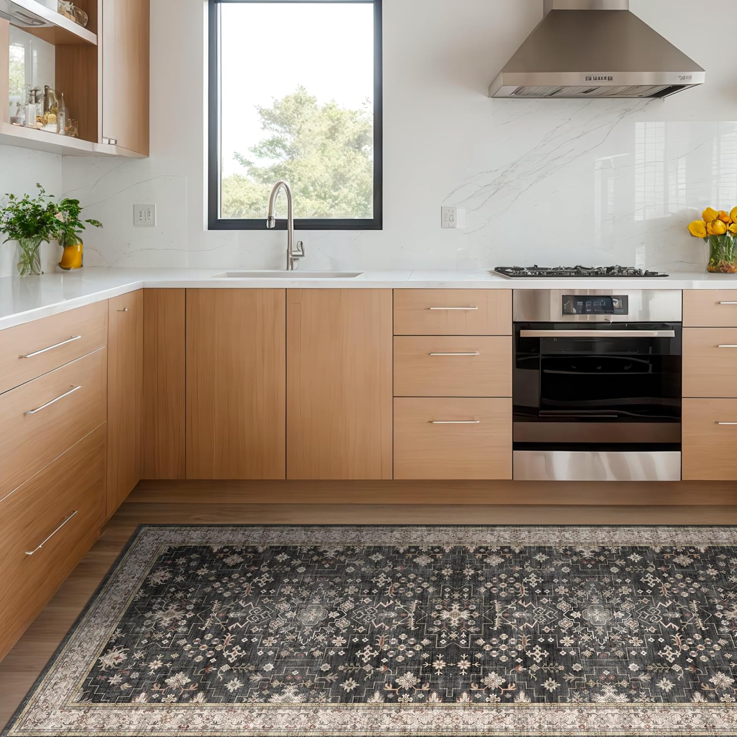 Black Boho Washable 3x6 Large Kitchen Runner Rug for Home