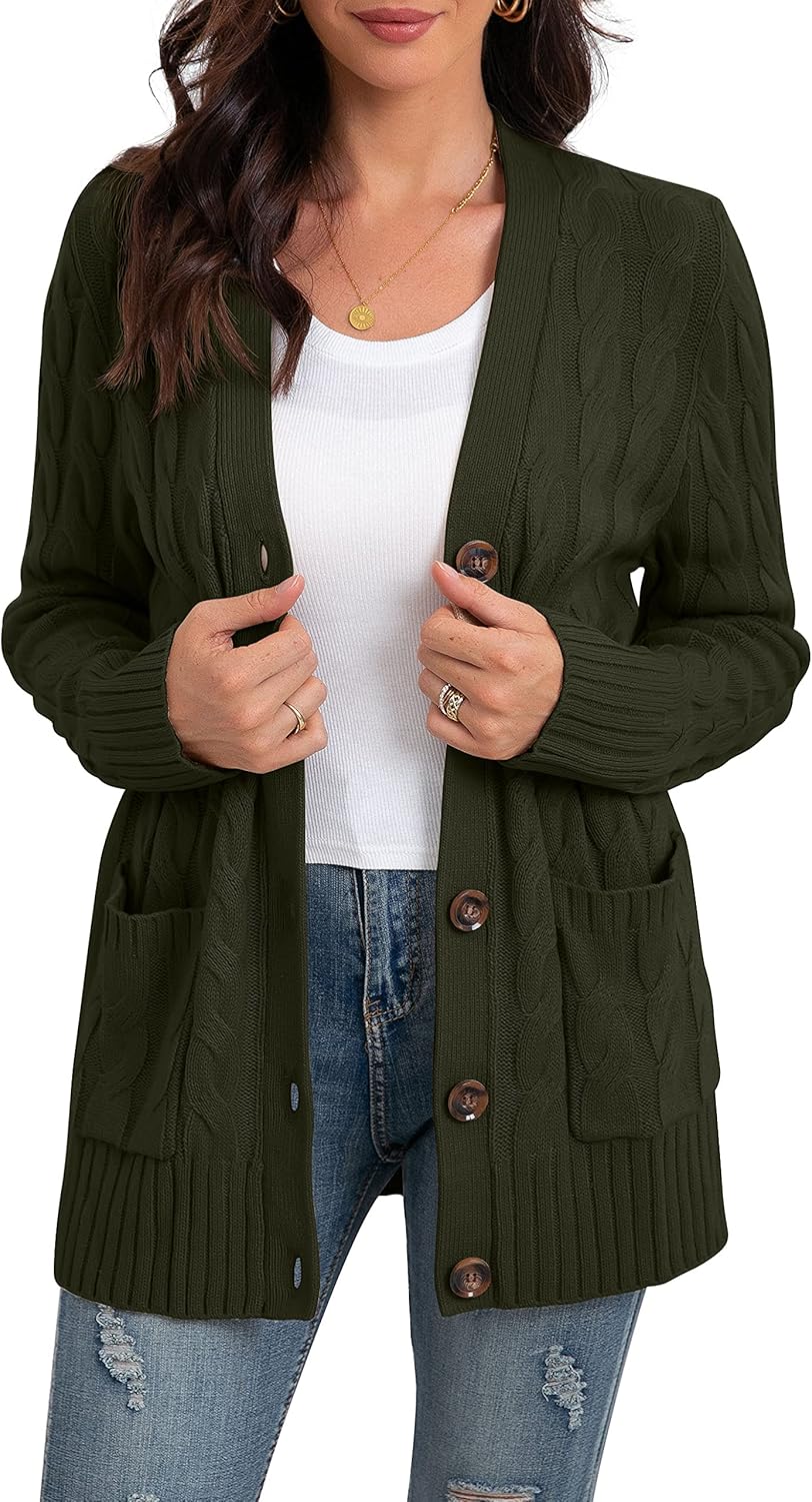 GRECERELLE Women's Long Sleeve Knit Cardigan Sweater with Pockets