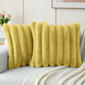 FUTEI Mustard Yellow Faux Rabbit Fur Pillow Covers 24x24 - Soft