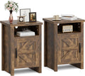 Farmhouse Nightstand with Barn Door and Shelf - Rustic Oak bedside