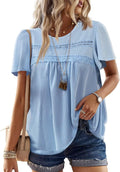 Womens Summer Crochet Ribbed Short Sleeve Tops - Flowy Boho Tunic