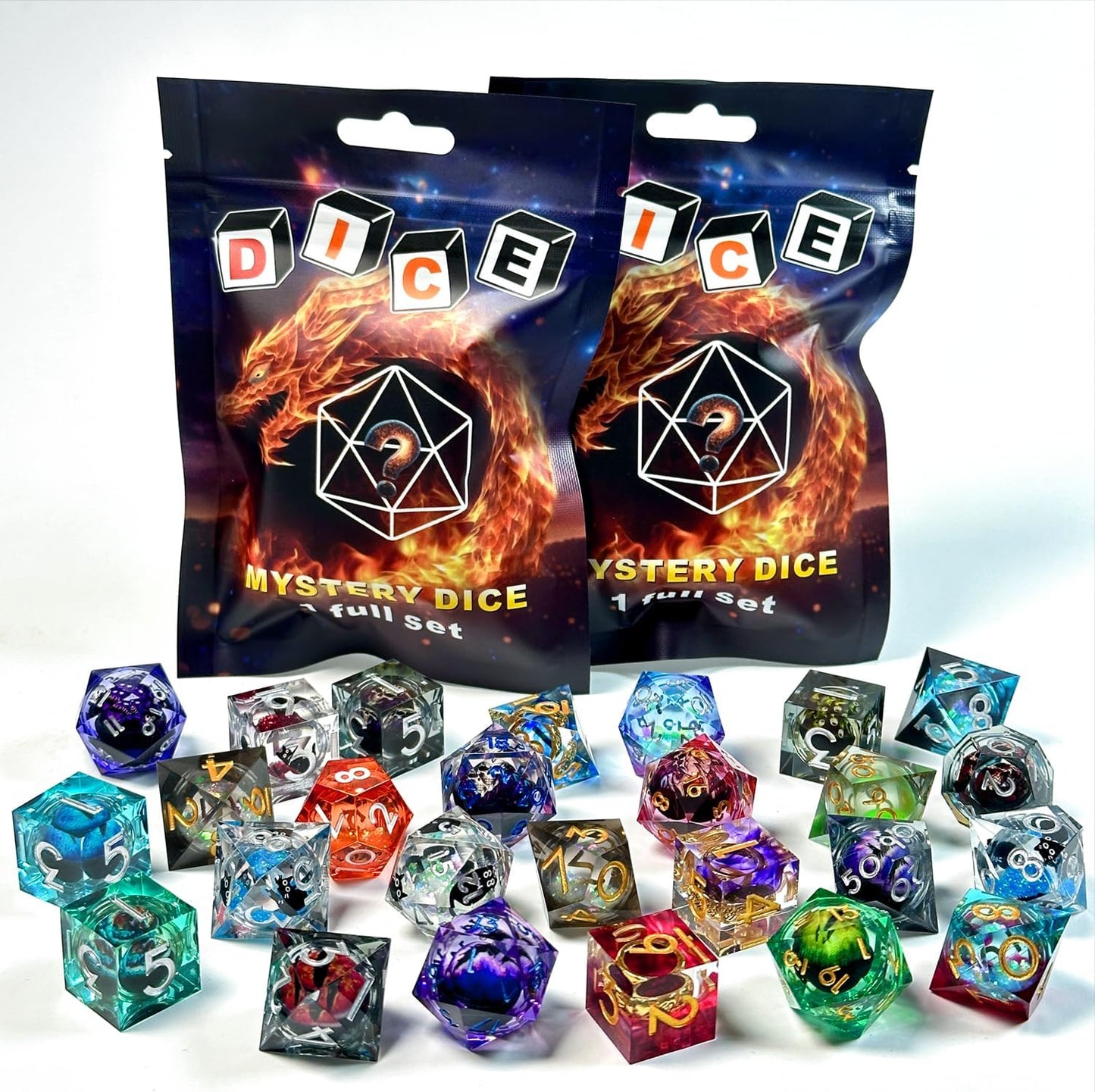 HAOMEJA 14pcs Mystery DND Resin Dice Set for Tabletop Gaming