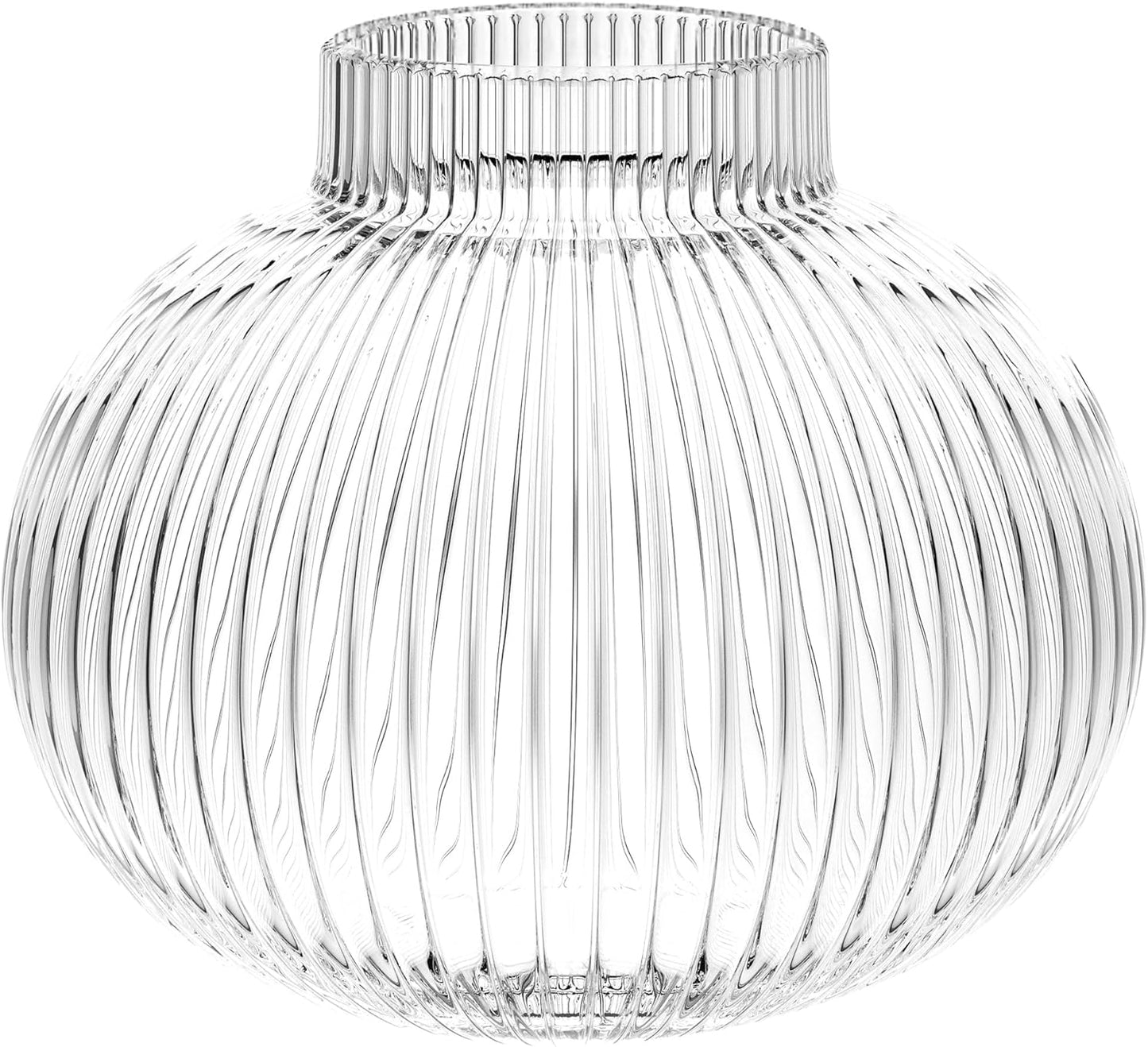 Ribbed Glass Vase for Flowers - Elegant Round Design 6 in