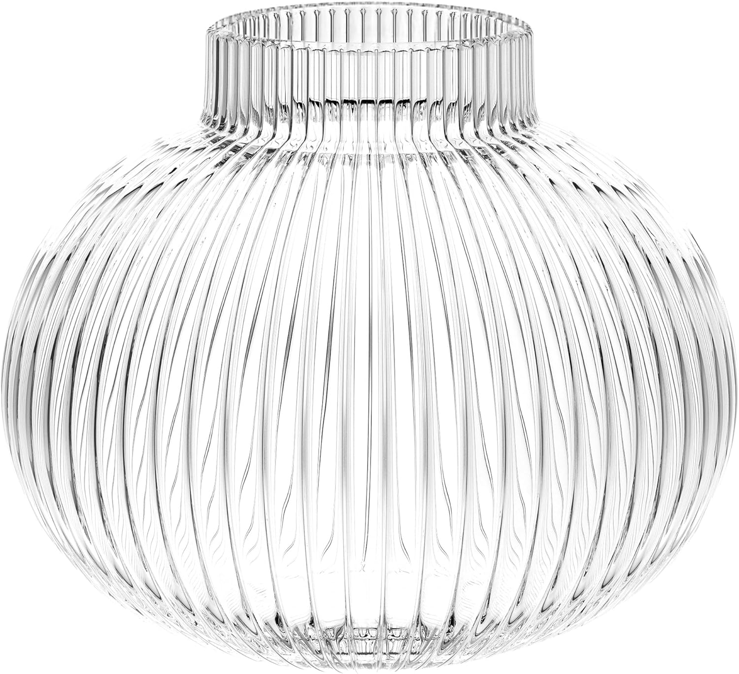 Ribbed Glass Vase for Flowers - Elegant Round Design 6 in
