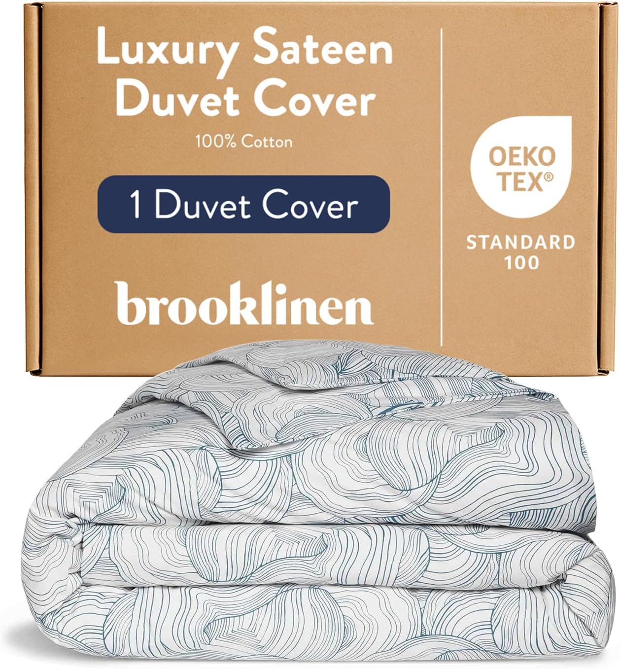 Luxury Sateen Duvet Cover King Size in Oyster Blue - Brooklinen