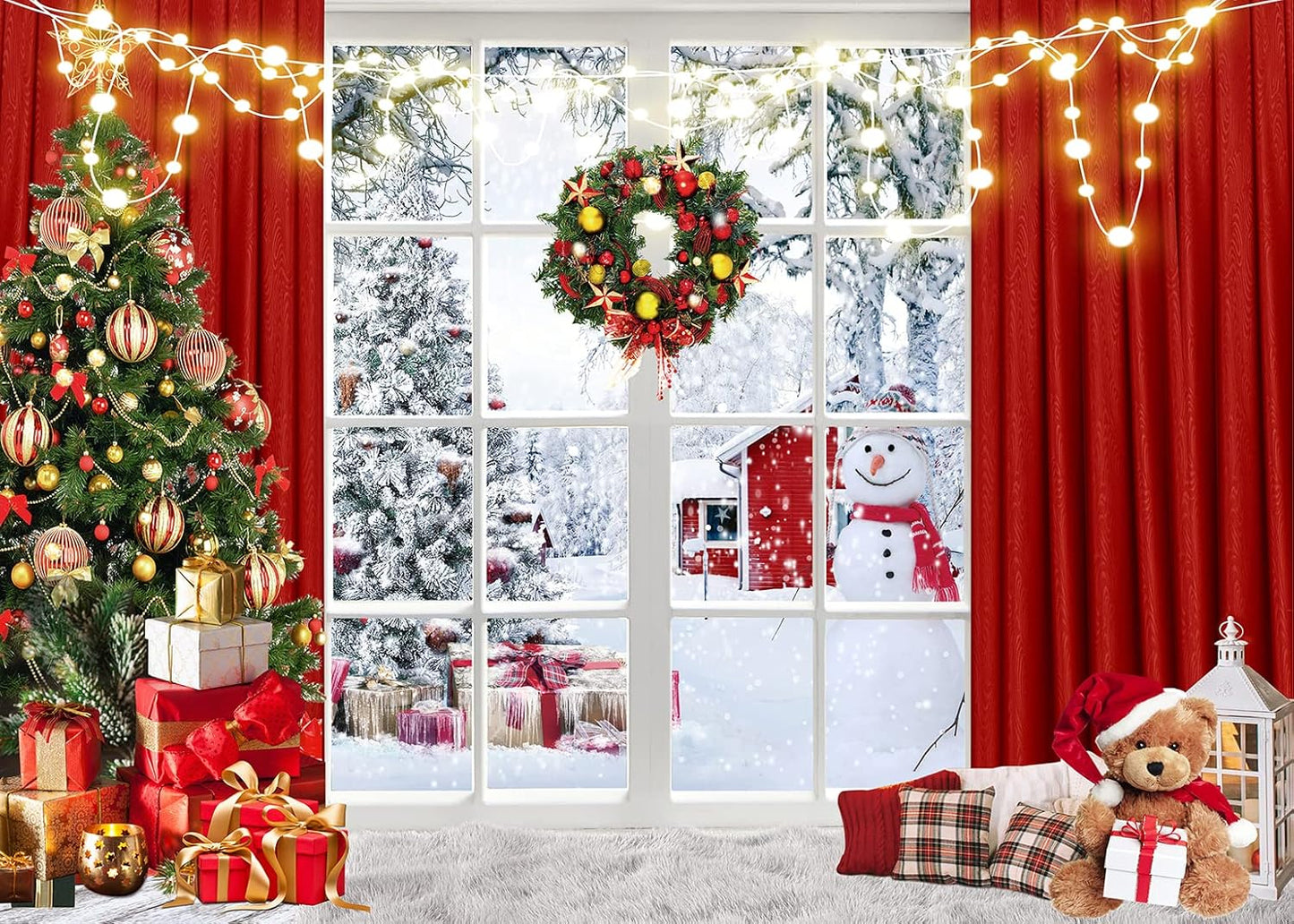 CHAIYA 10X8FT Christmas Window Backdrop for Stunning Photos