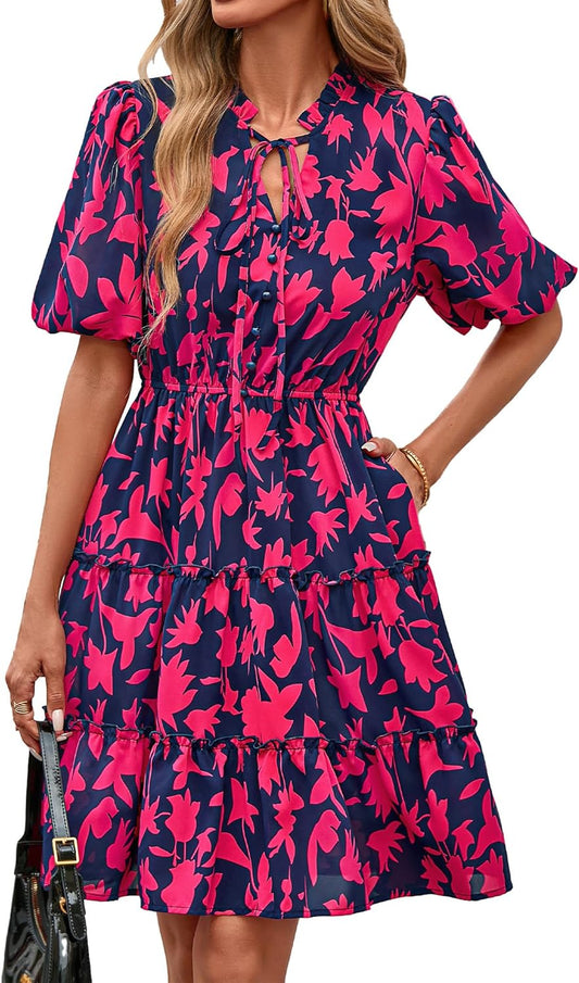 BTFBM Women Summer Floral Short Dresses for Casual Elegance