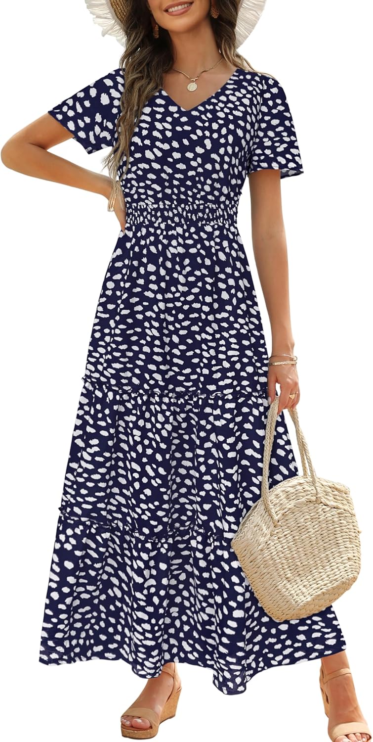 Zattcas Womens Long Summer Dress with Flutter Sleeves and V Neck
