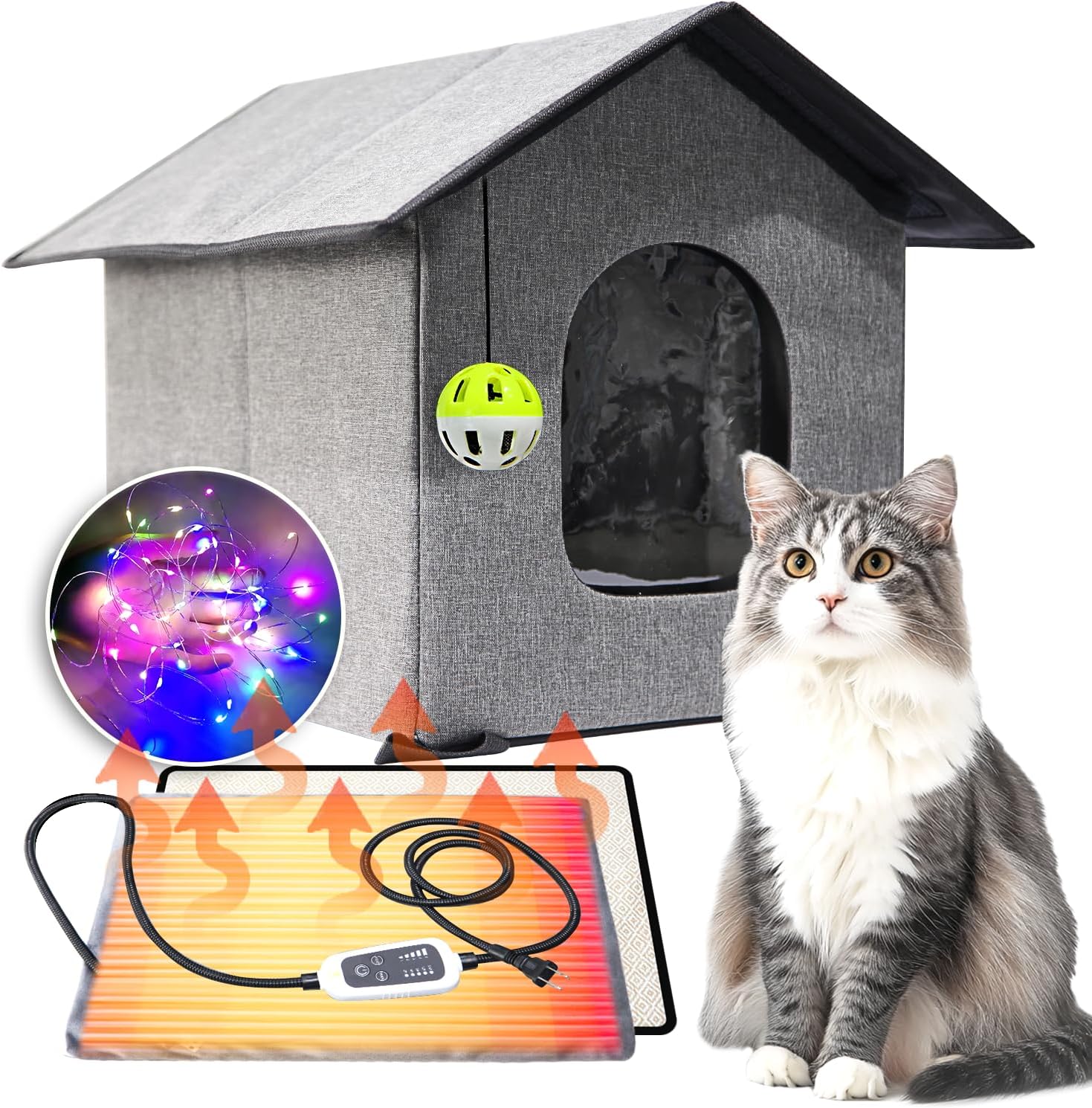 Cozy Outdoor Cat Shelter with Heating & Lights