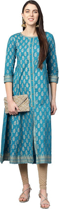 Indian Tunic Cotton Gold Print Anarkali Kurtis for Women - Comfortable