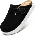 Women's Suede Clogs Platform Mules with Adjustable Buckle - Supportive