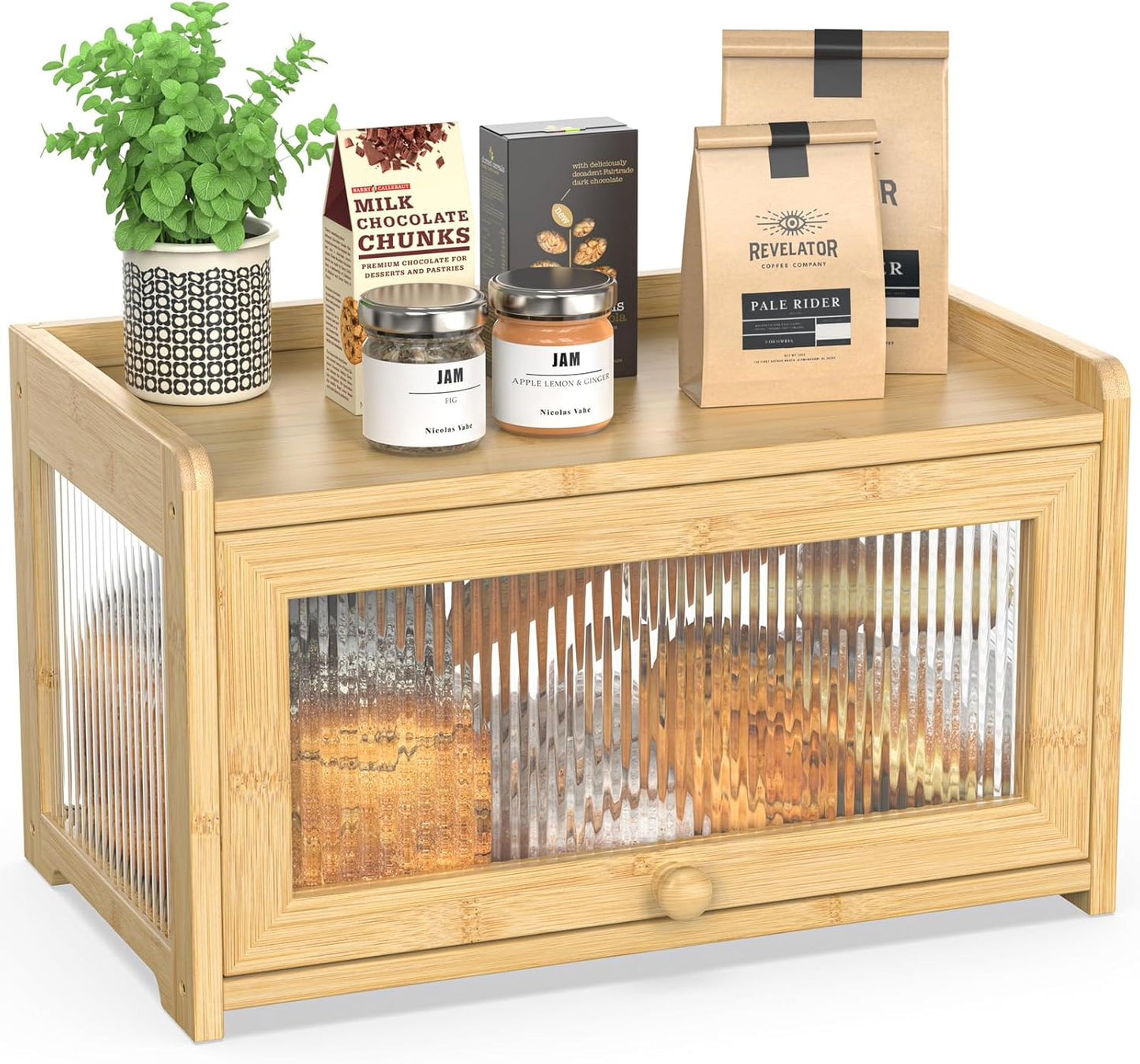 BAMBANG Extra Large Bamboo Bread Box for Kitchen Counter Storage