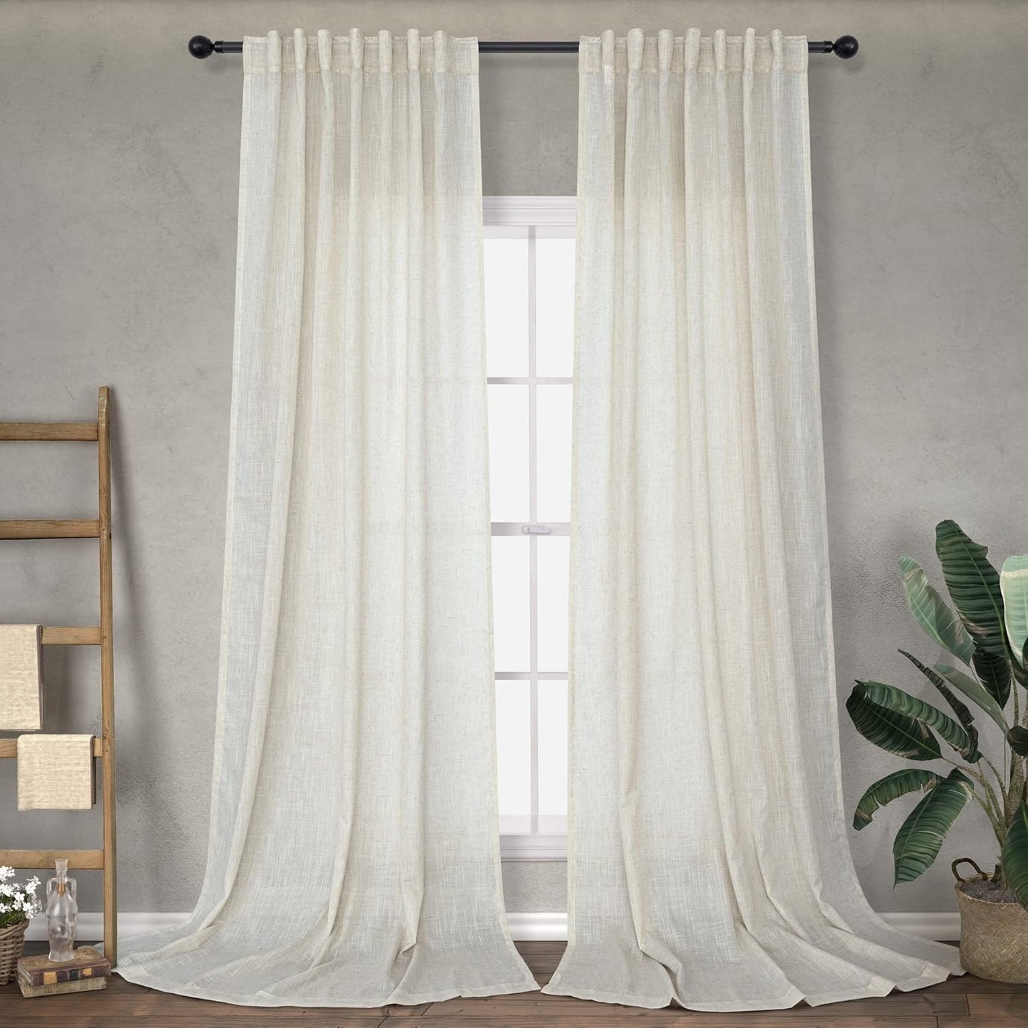 Natural Linen Extra Long Curtains 120 Inch Length for Living Room