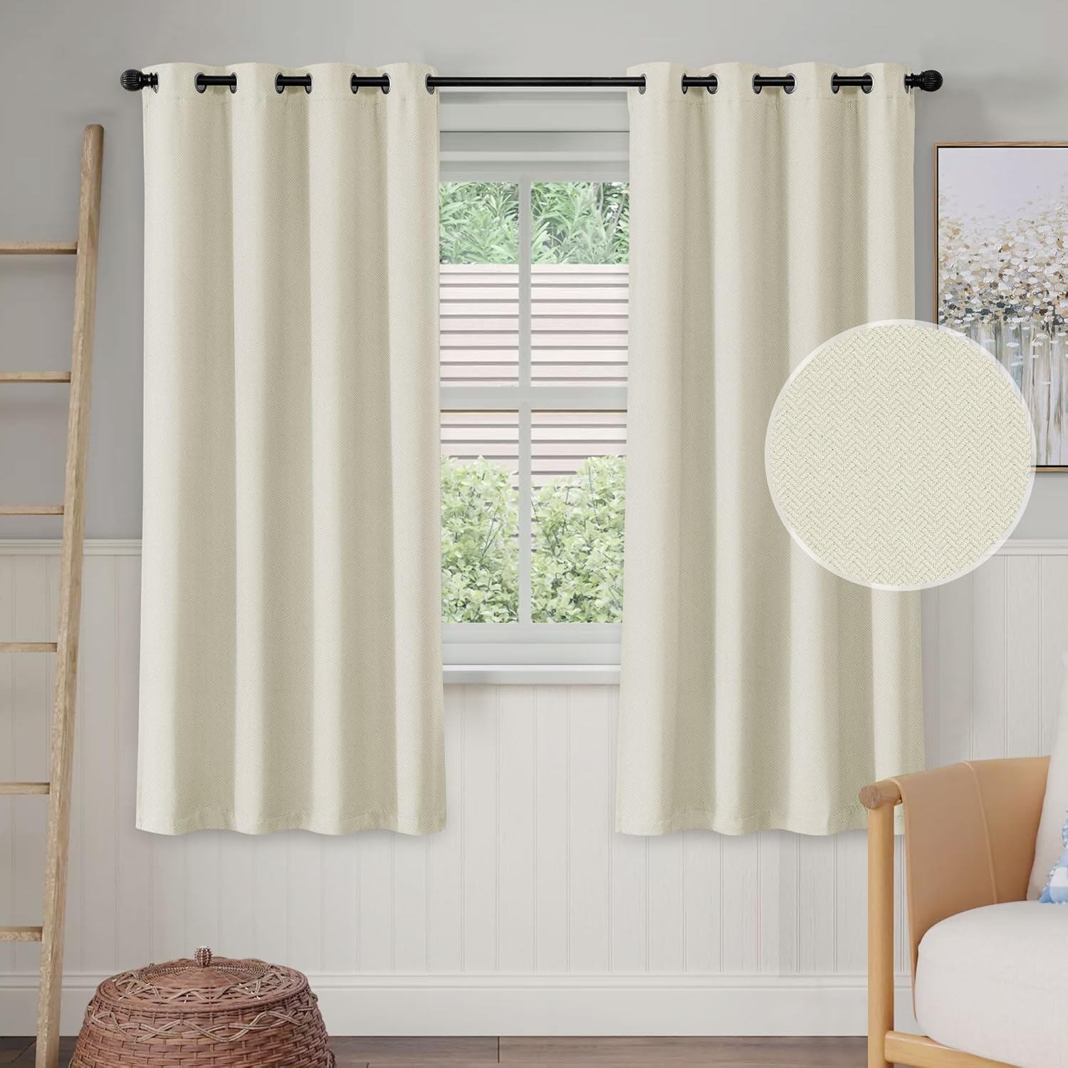 Beauoop Blackout Curtains: 100% Darkening, Beige Linen Texture