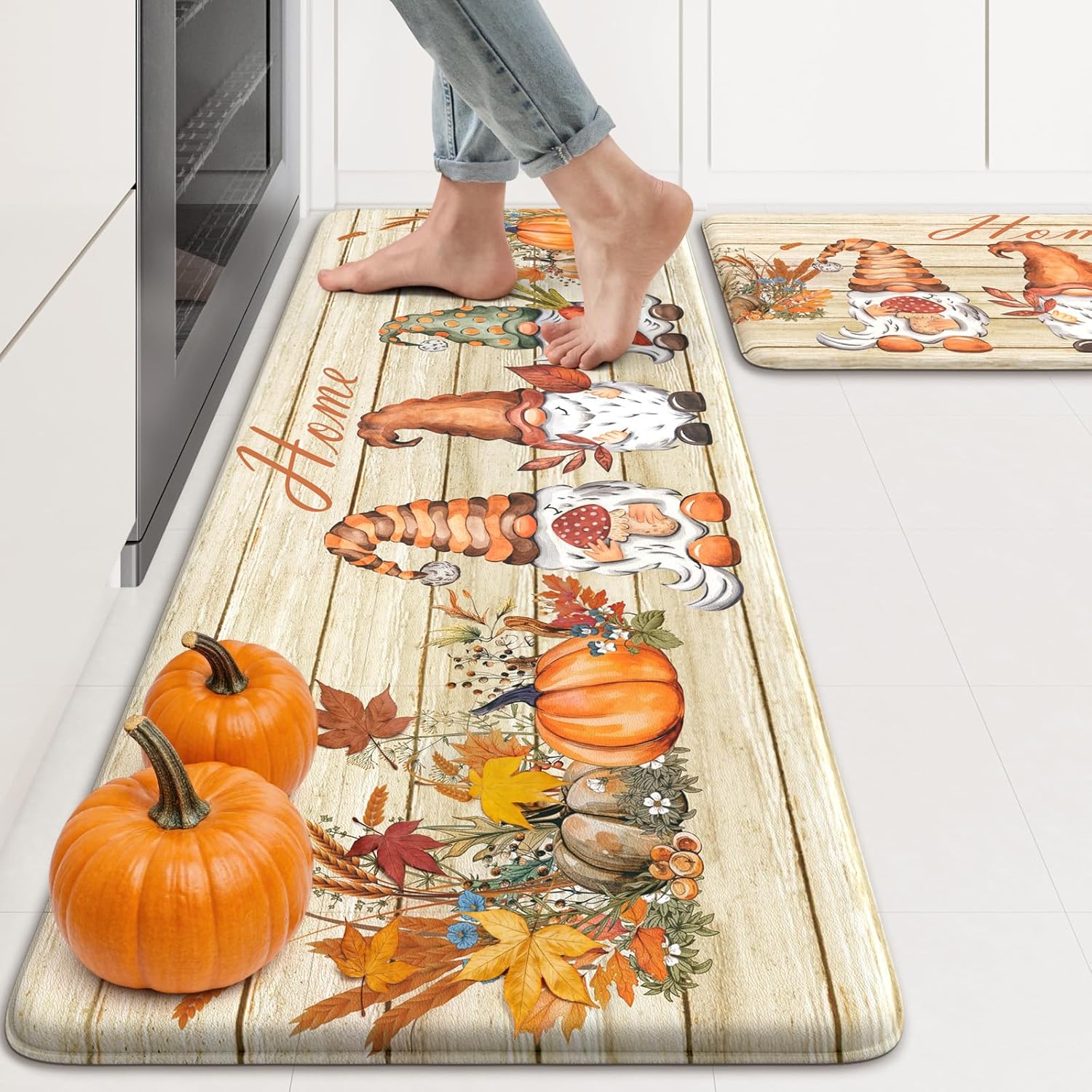 KIMODE Fall Kitchen Mats Anti Fatigue for Halloween Decor