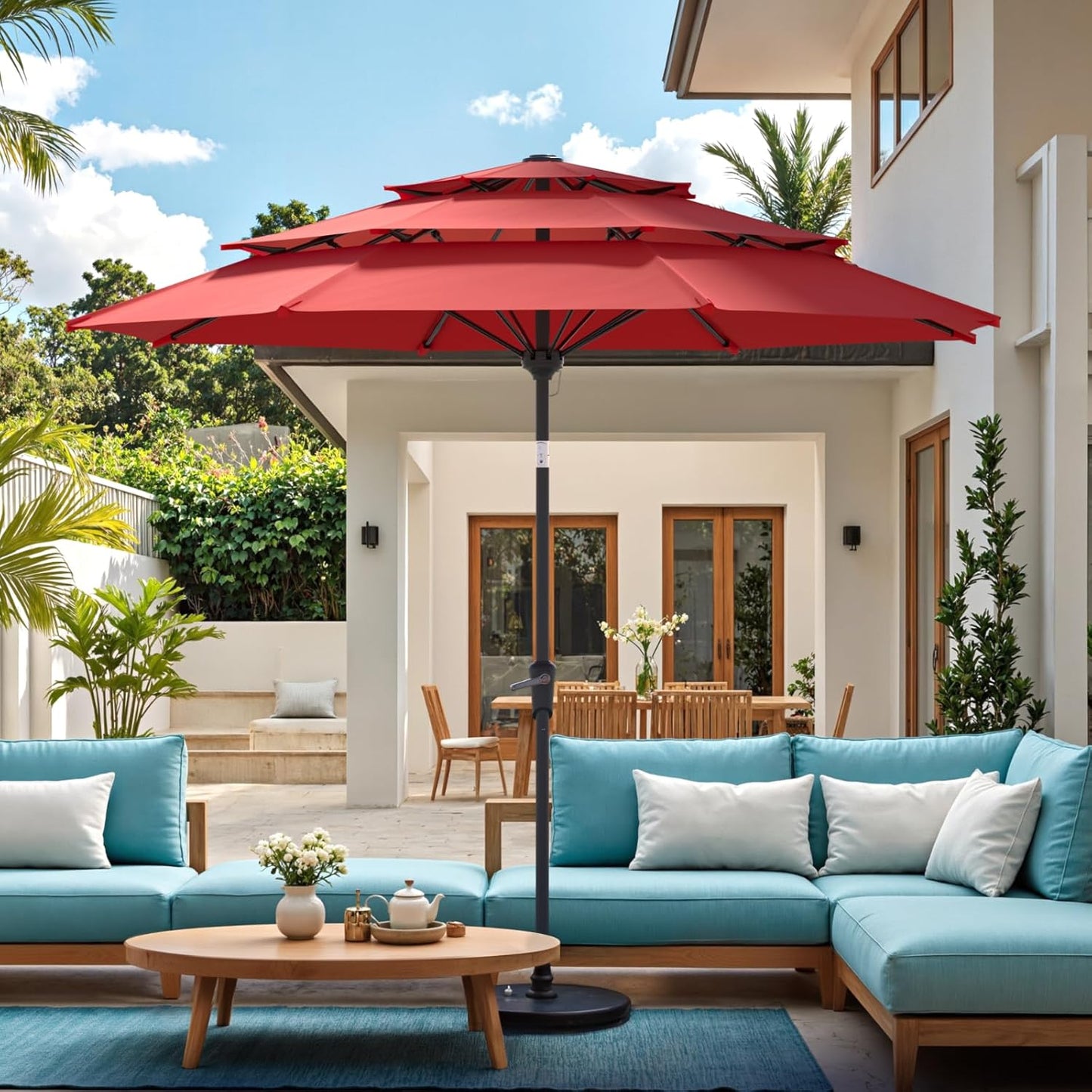 9ft Patio Umbrella with Push Button Tilt for Outdoor Spaces