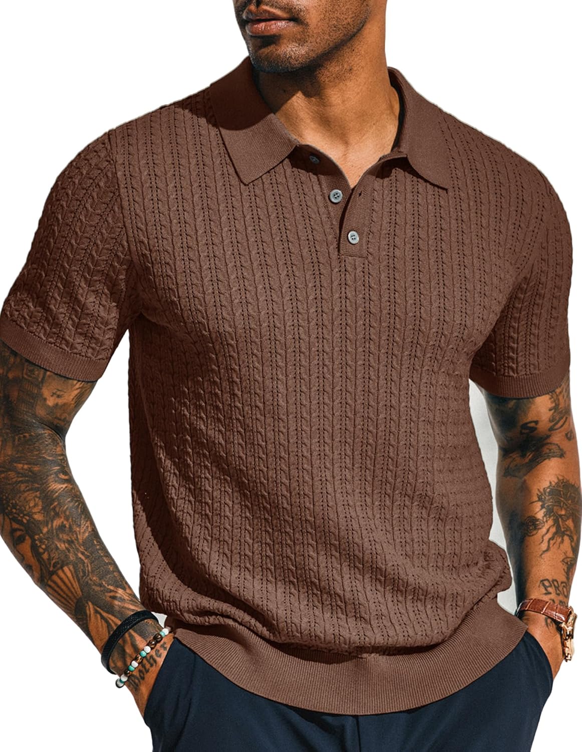Mens Knit Polo Shirt Short Sleeve Comfortable Casual Wear