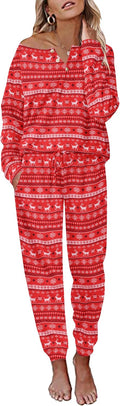 Ekouaer Waffle Knit Pajama Set Womens Long Sleeve Top and Pants - Cozy