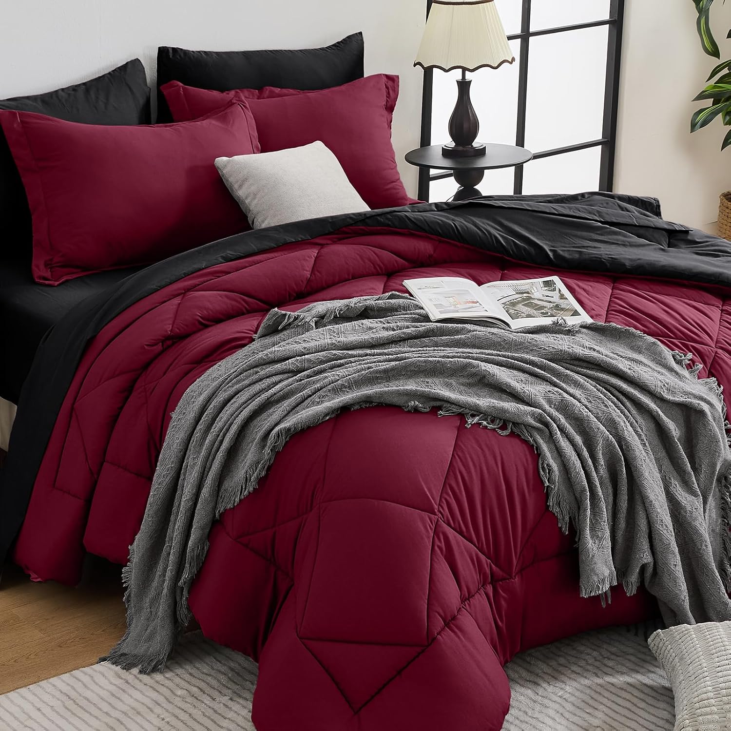 HEVUMYI Red & Black Twin Comforter Set - Soft Bedding for All Seasons