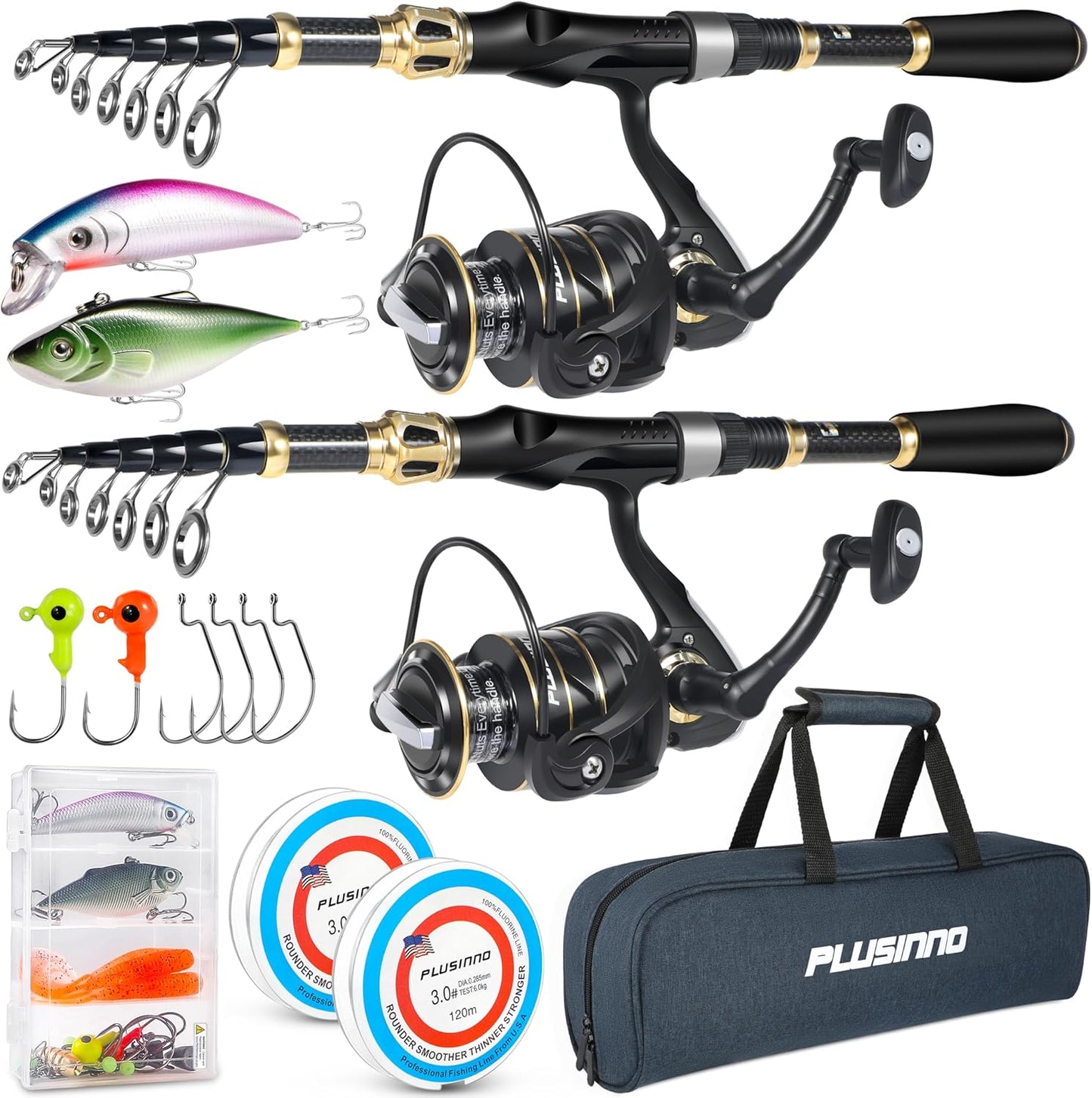 PLUSINNO Fishing Rod and Reel Combo for Freshwater and Saltwater
