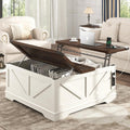 Rustic White Lift Top Coffee Table w/ Power Outlets & Storage - Hlivelood