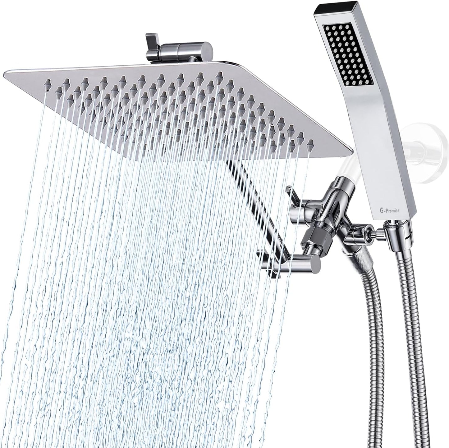 G-Promise All Metal 8 Inch Dual Square Shower Head Combo Upgrade