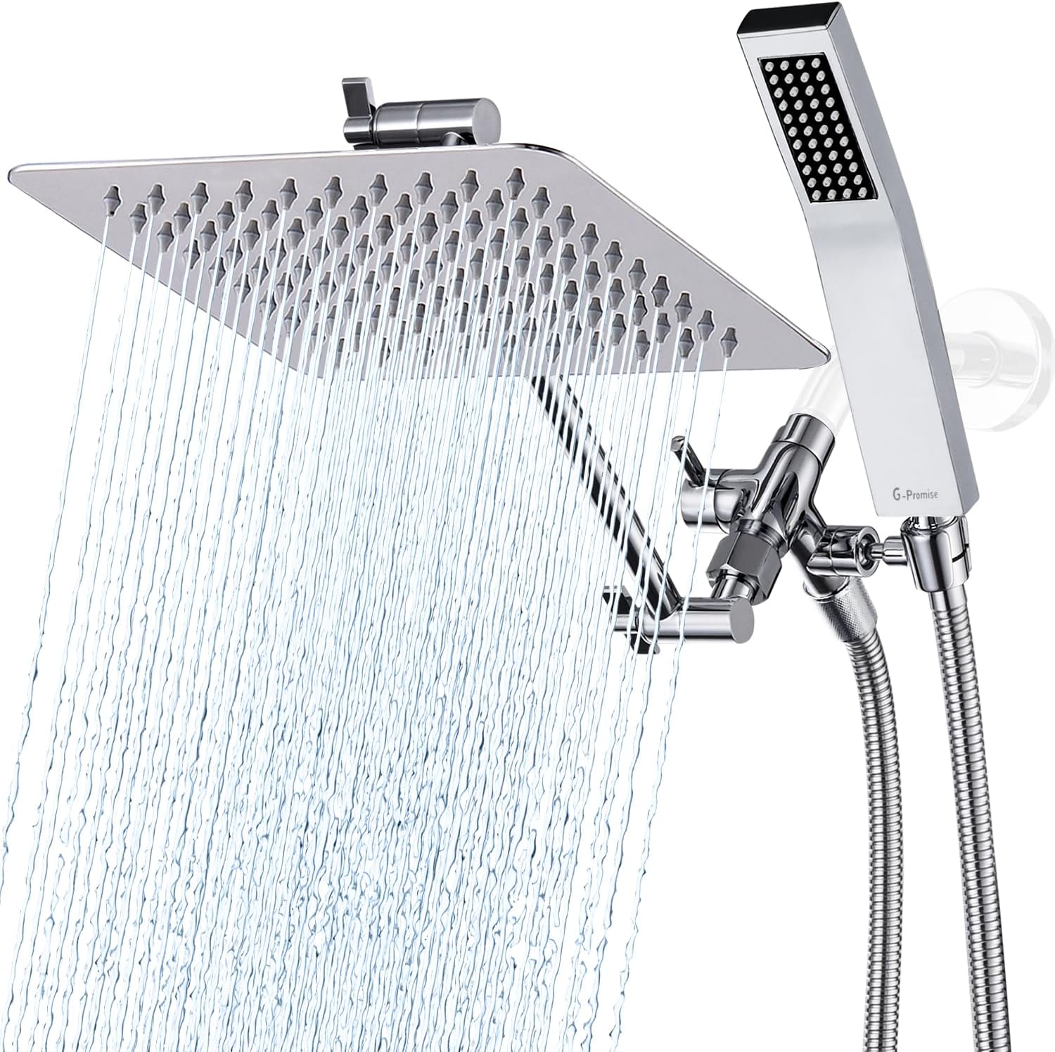 G-Promise All Metal 8 Inch Dual Square Shower Head Combo Upgrade