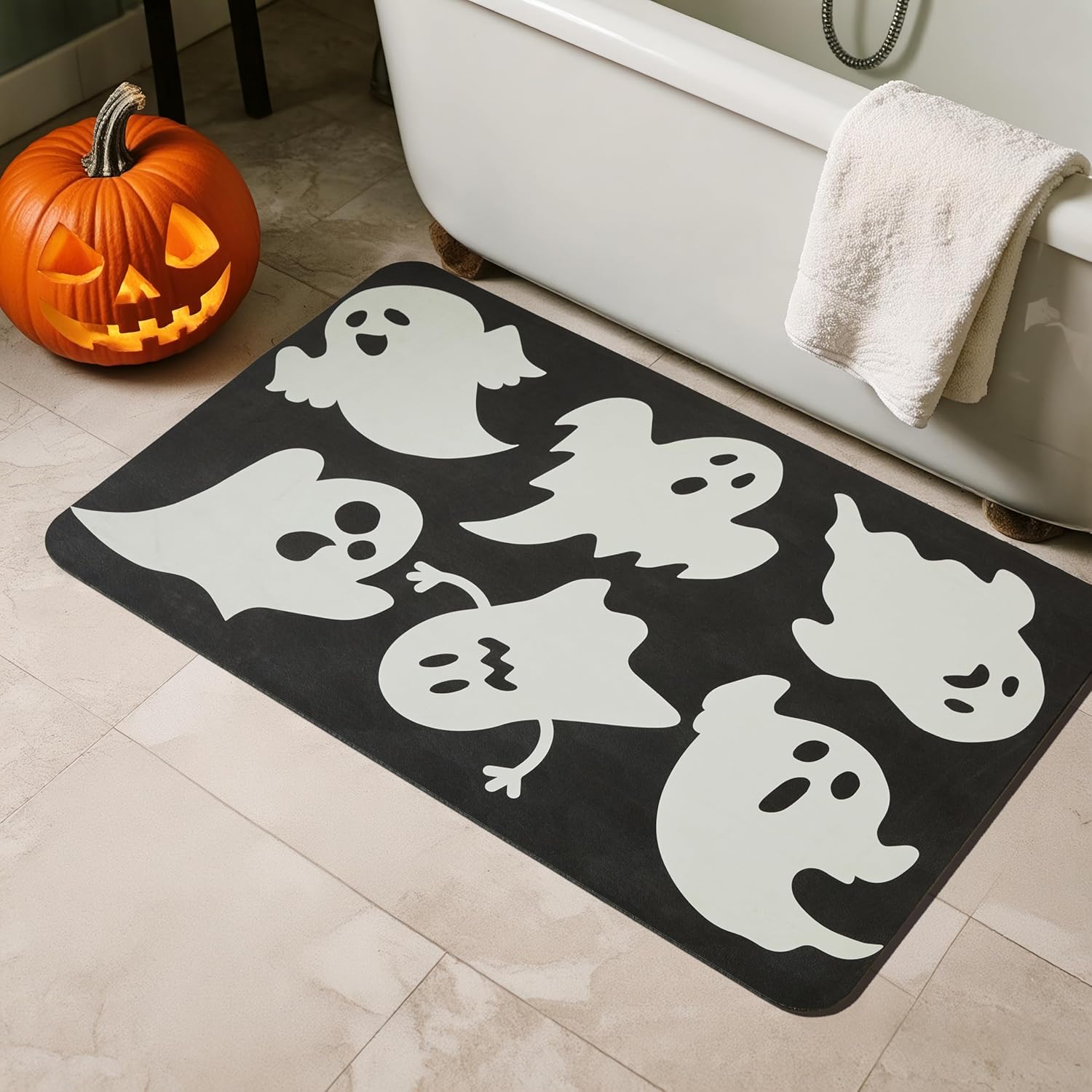 Halloween Bath Mat Non Slip Quick Dry Ghost Rug for Decor