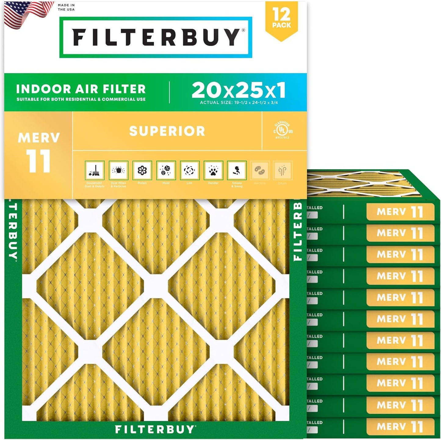 Filterbuy 20x25x1 Air Filter MERV 11 for Pet & Allergy Defense
