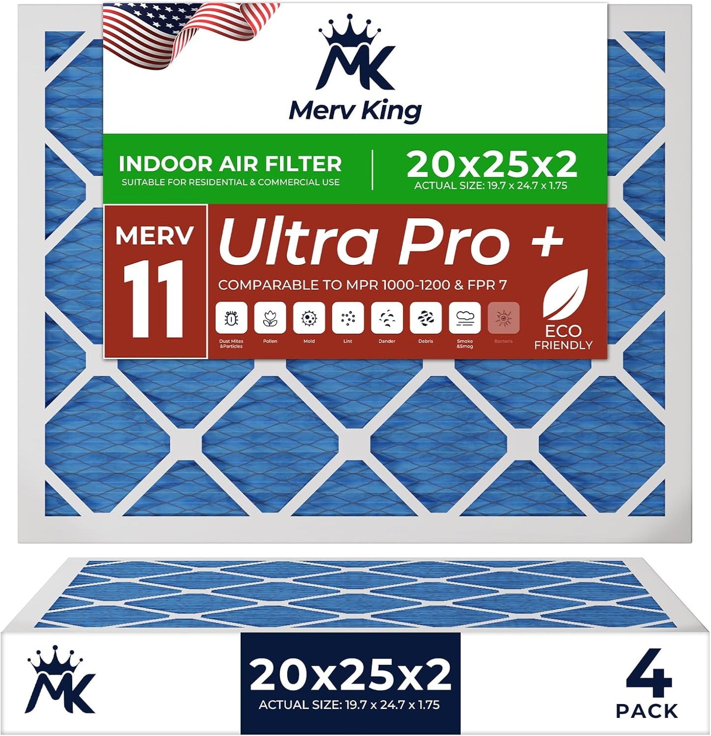 MervKing 20x25x2 Air Filter 4-Pack for Clean Indoor Air