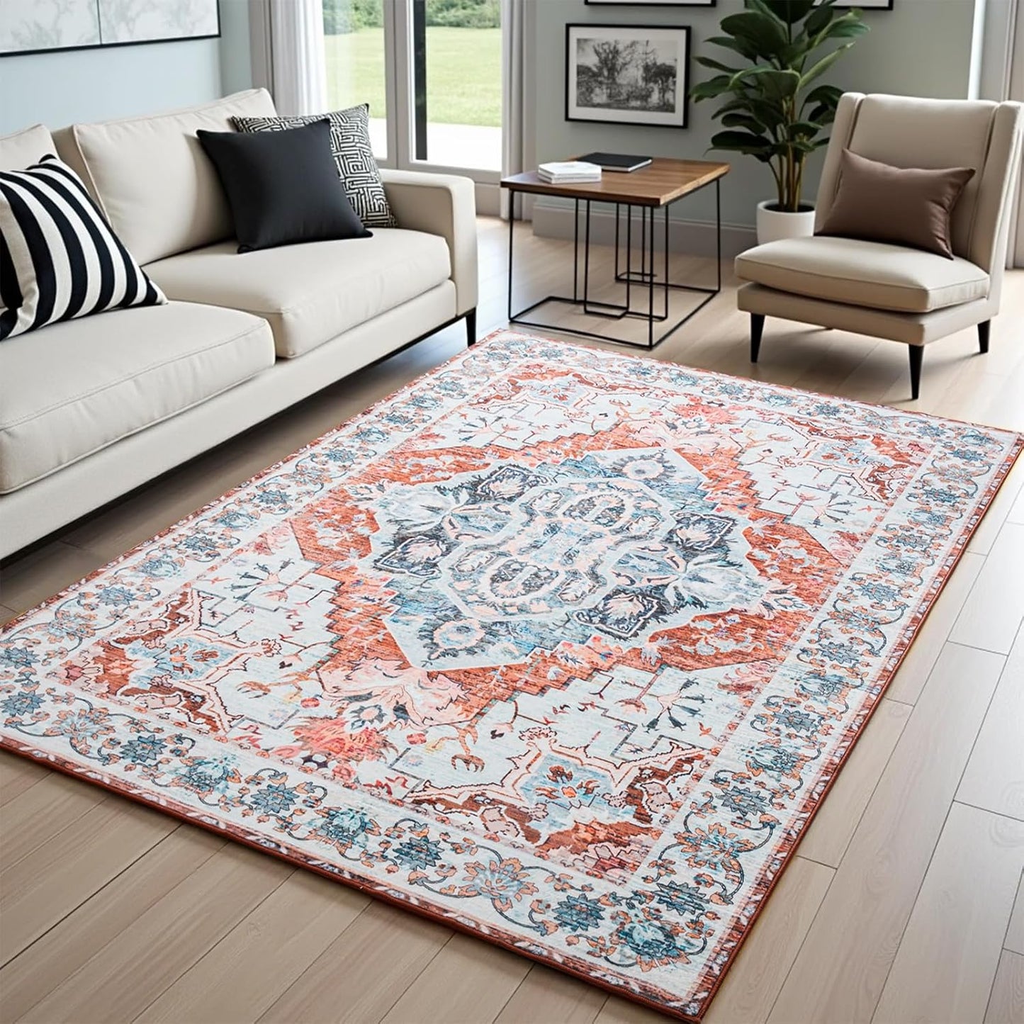 Area Rug for Living Room, 6x9 Non Slip Faux Wool Carpet
