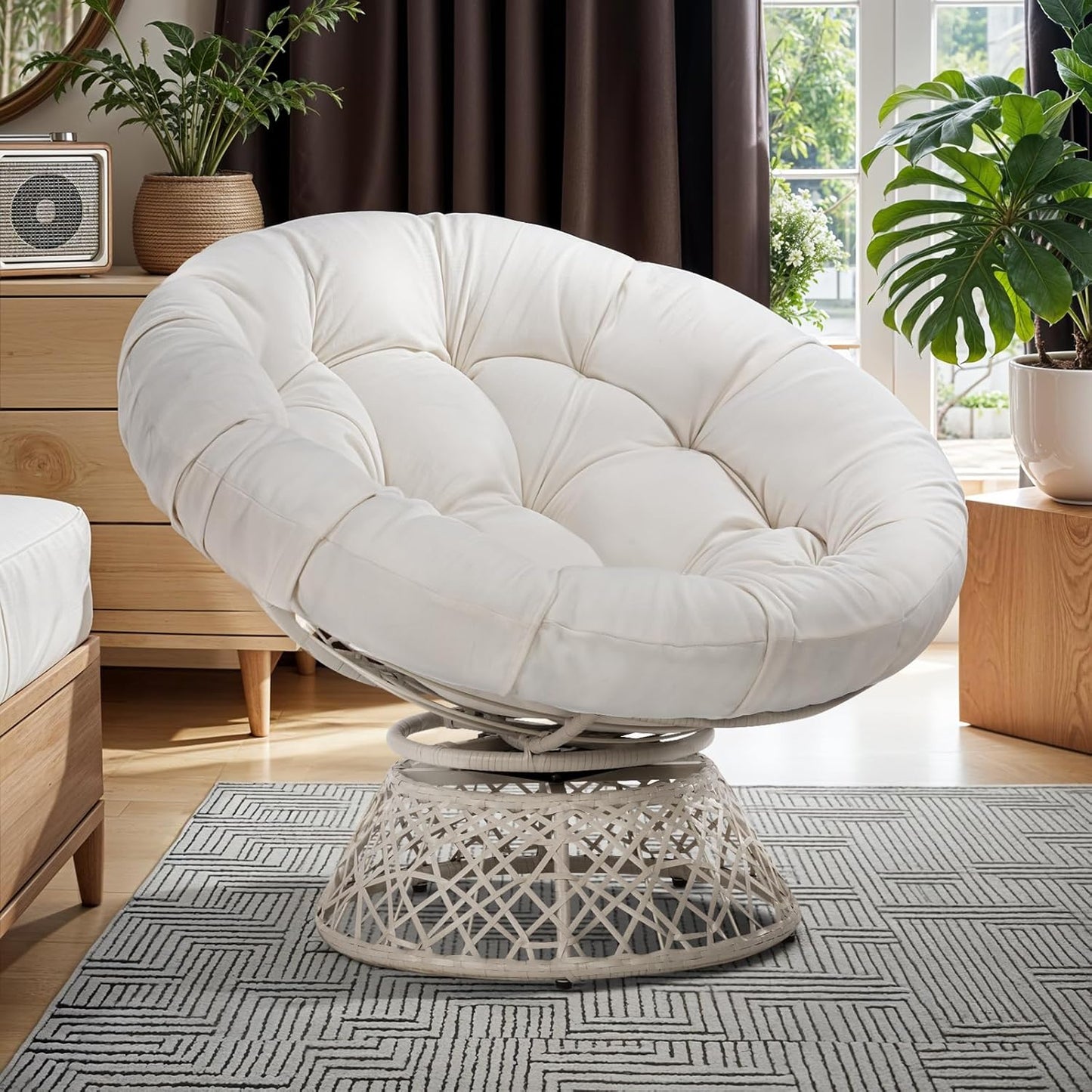 40in Ergonomic Wicker Papasan Chair with Thick Cushion Comfort
